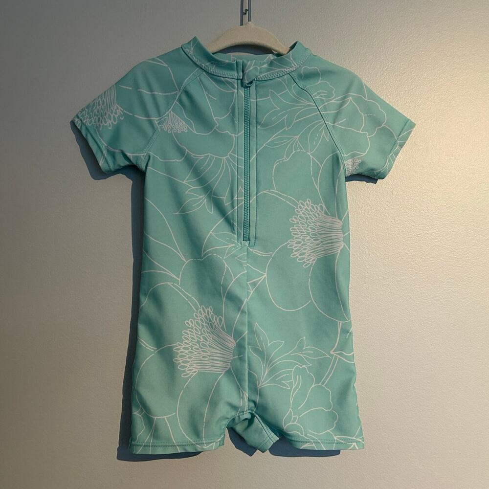 Old Navy One-Piece Swimsuit – Blue/Green Floral – Toddler Girl 18-24 Months